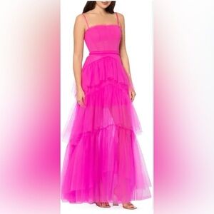 NWT Betsy & Adam Tiered Tulle Ruffle Gown